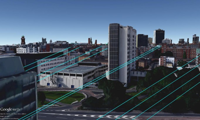 Obscured by buildings